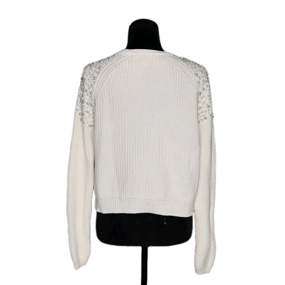 Michelle Mason White Pearl Embellished Long Sleeve Cotton Knit Sweater Size P - Picture 3 of 9
